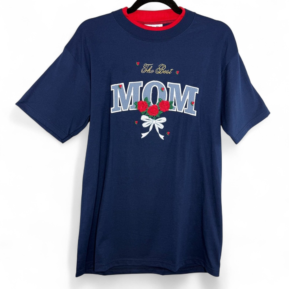 Vintage Willow Bay "The Best Mom" Embroidered T-Shirt‎ Navy Blue 90s Preppy Sz M